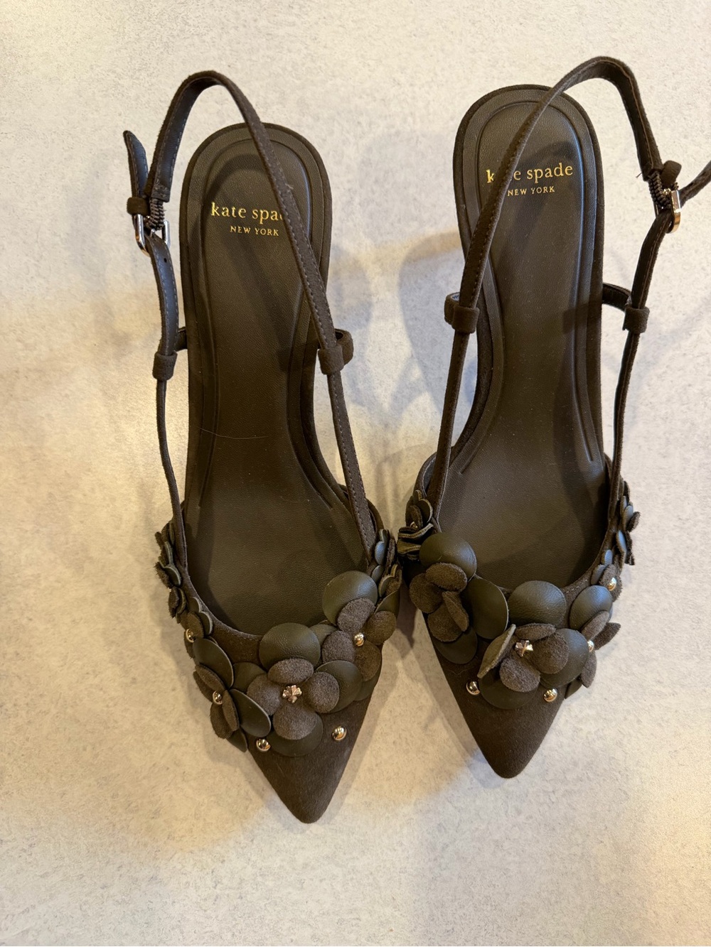 kate spade brown floral slingback pointed-toe heels